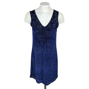 EVERLY Velvet Geometric Dress Sz Large Blue